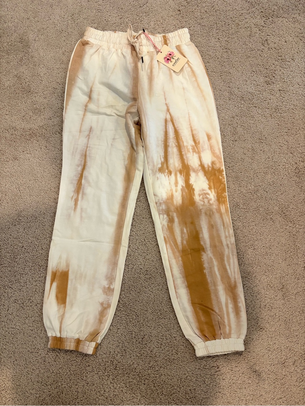 entro Cream & Brown Tie-Dye Women’a Jogger Sweatpants